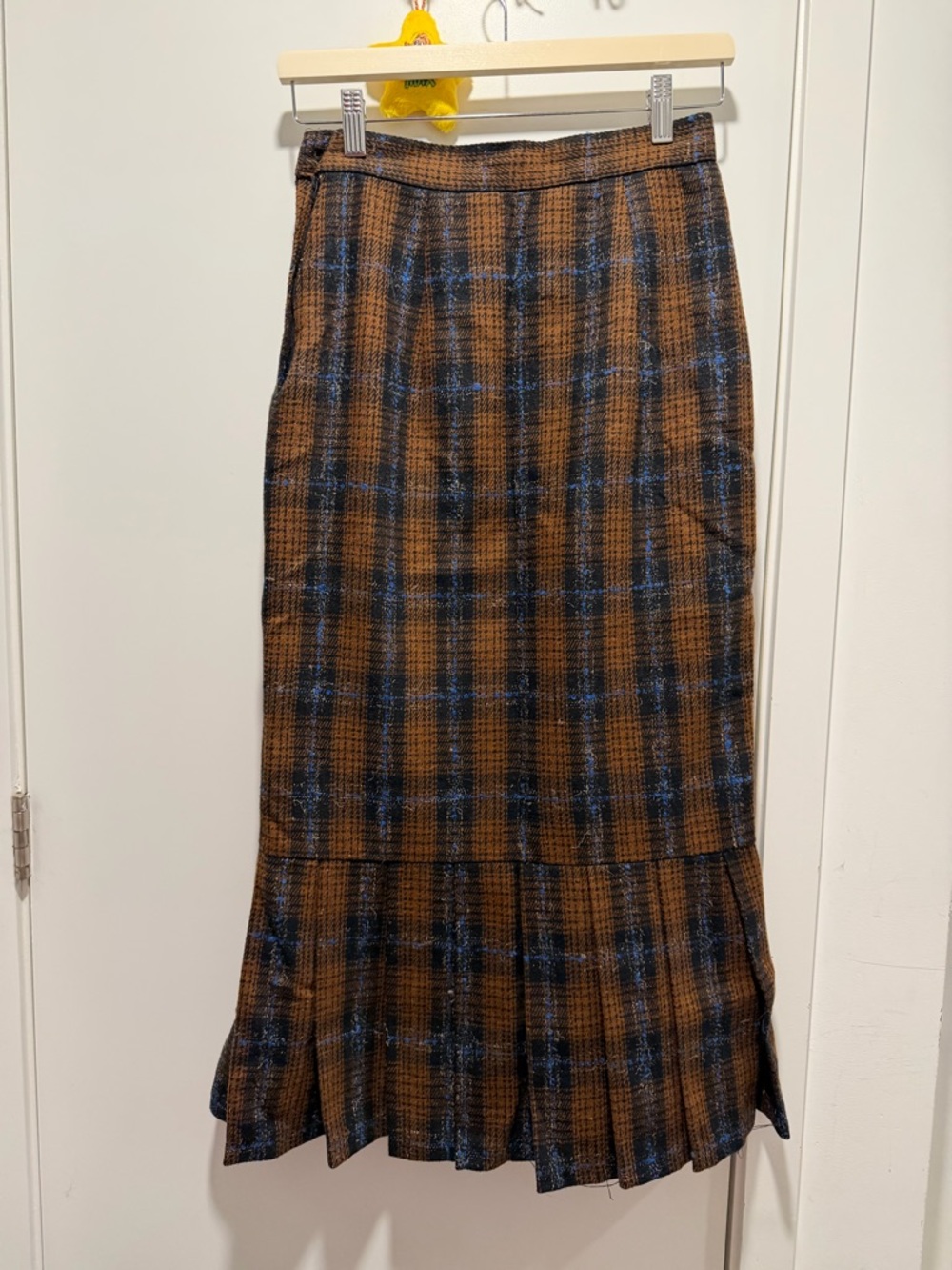 Santa Cruz Skateboards Brown and Blue Plaid Midi Skirt
